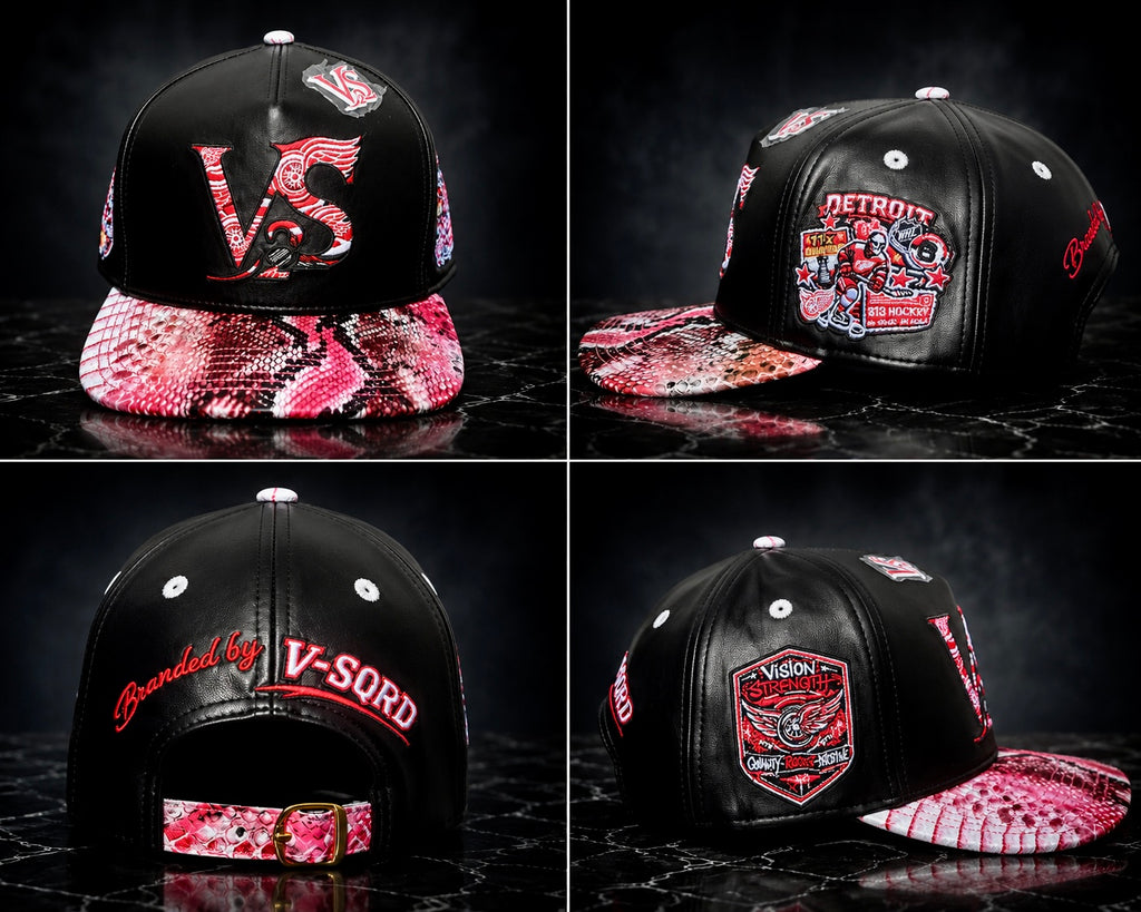 V-SQRD Detroit Heritage Premium Leather Snapback – Red Snakeskin Edition Only a limited number were produced. Once sold out, this design will not be restocked. Built for individuals who move with Vision, Strength, Quality, Respect, and Discipline.