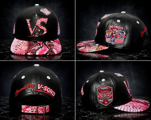 V-SQRD Detroit Heritage Premium Leather Snapback – Red Snakeskin Edition Only a limited number were produced. Once sold out, this design will not be restocked. Built for individuals who move with Vision, Strength, Quality, Respect, and Discipline.